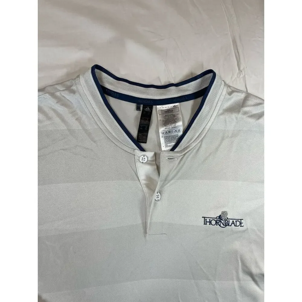 Adidas Thornblade Men's 2XL White Striped Henley Polo Golf South Carolina Club
